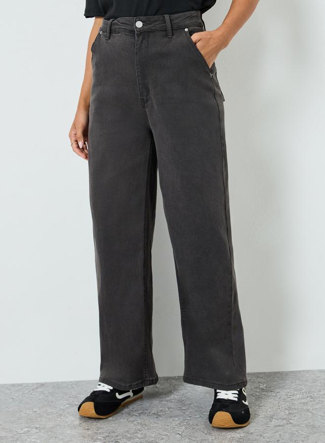 ستايلي جينز بقصة أرجل واسعة وخصر عالي - Image 1